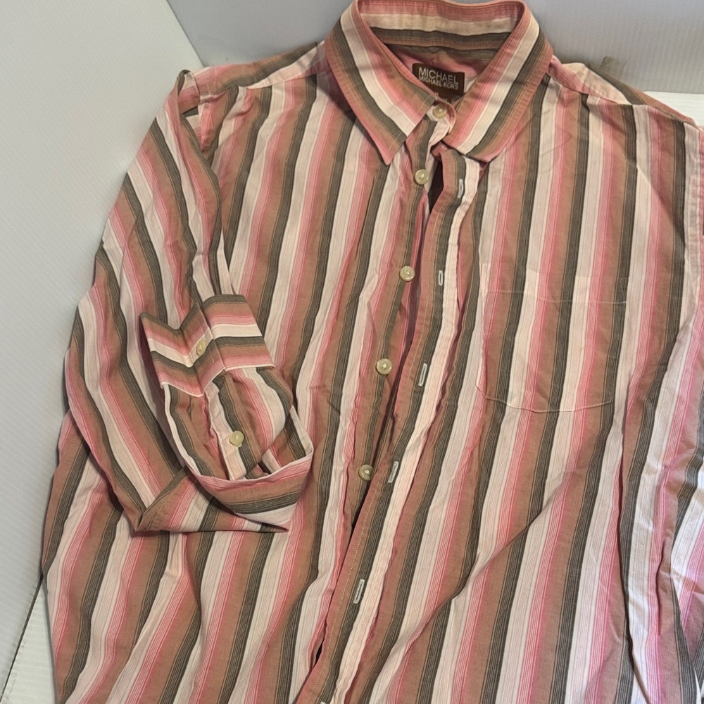 Michael Kors Men's Casual Striped Shirt - Pink and Brown